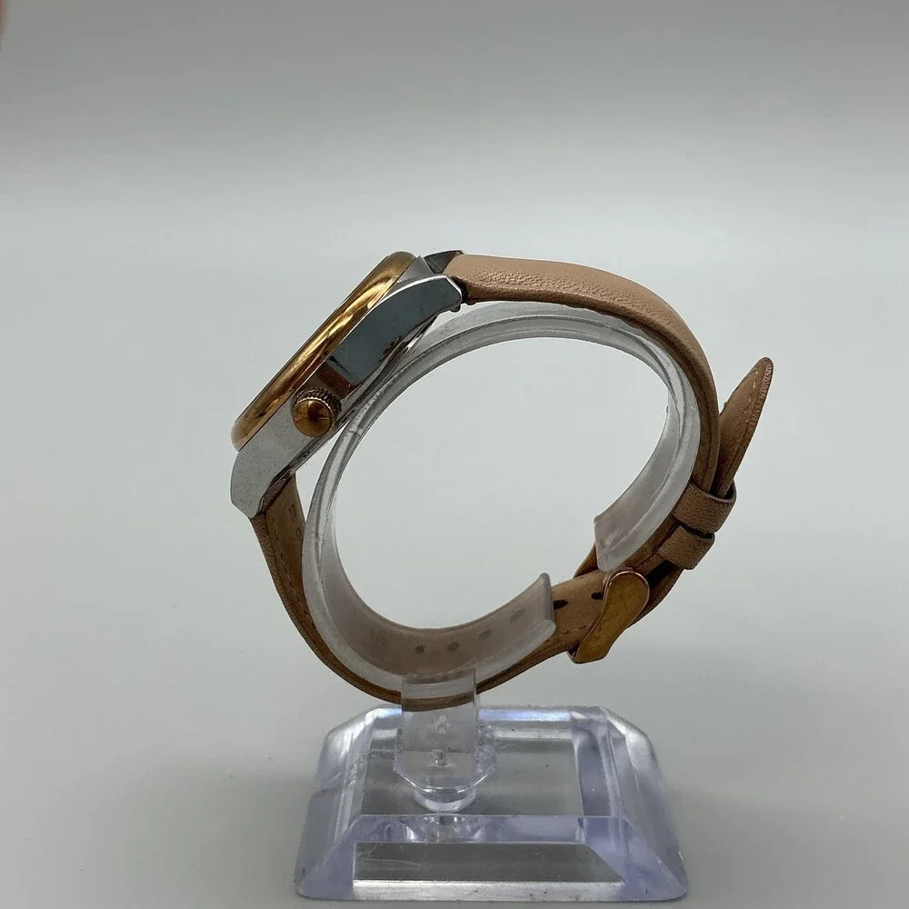 Fossil Womens Watch 36mm Rose Gold Tone Beige Leather Day Date New Battery